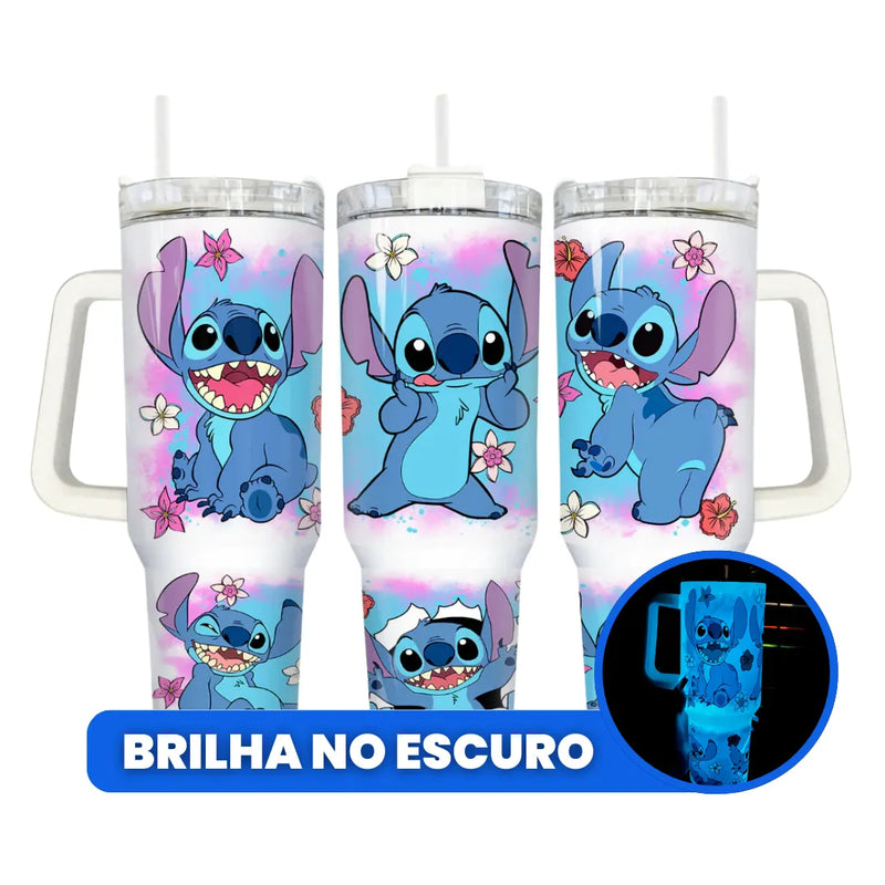 Canecão Tumbler Stitch 1,15L (Brilha no escuro) + Tampa Glitter Brinde