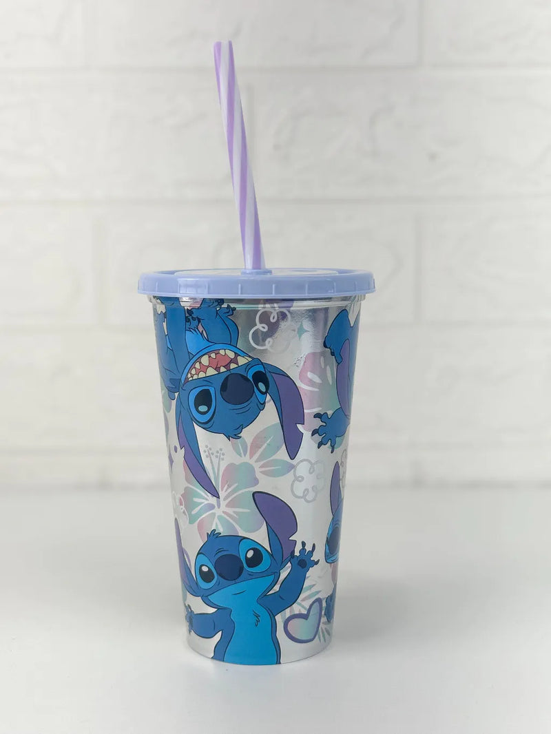 KIT 5 Copos Stitch Com Canudo