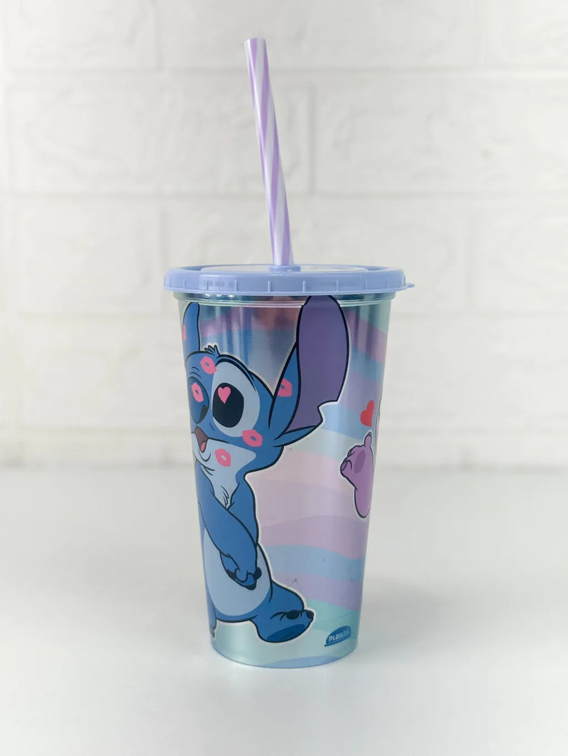 KIT 5 Copos Stitch Com Canudo