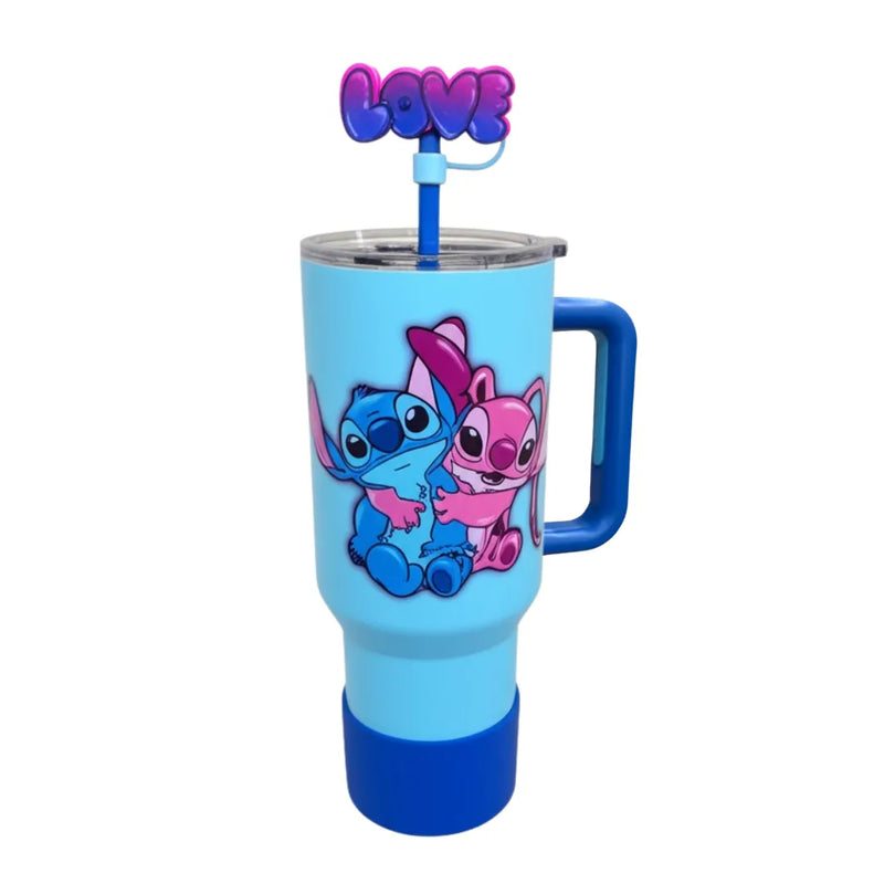 Copo Térmico Stitch &amp; Angel com Canudo “LOVE” – 1,15L
