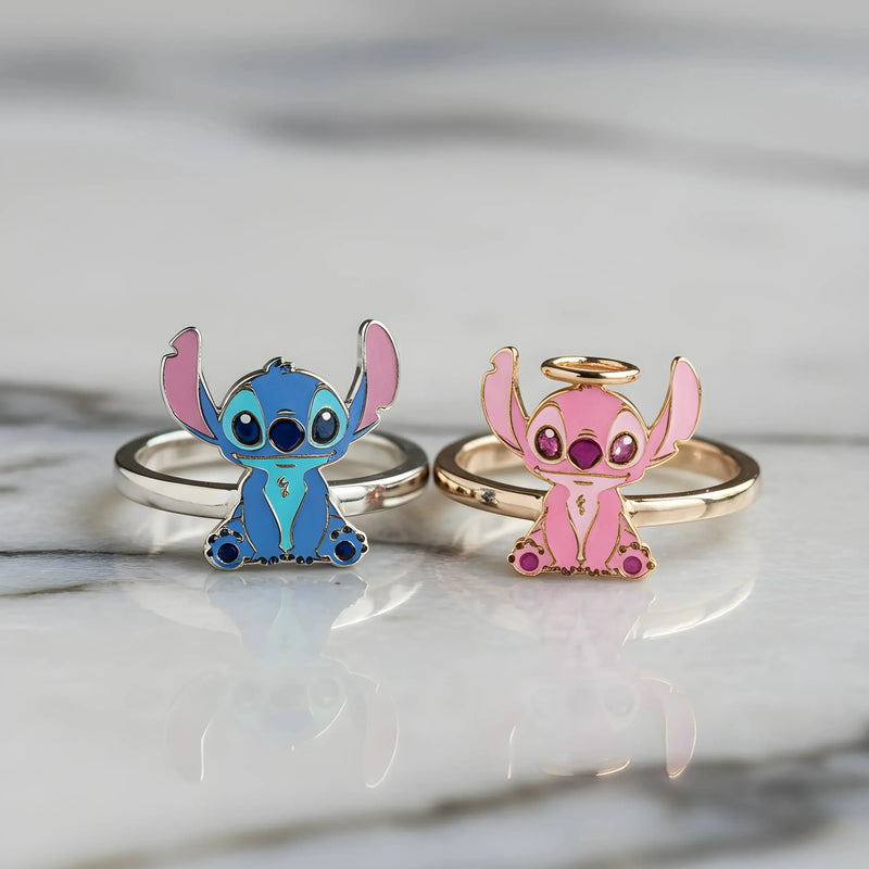 Par De Anéis Stitch &amp; Angel – Tamanho Ajustável